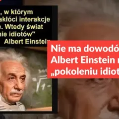 Albert Einstein i fałszywy cytat o technologii. Obraz kwestionuje przypisywane mu złote myśli, pokazując, że nie mówił o „pokoleniu idiotów”.