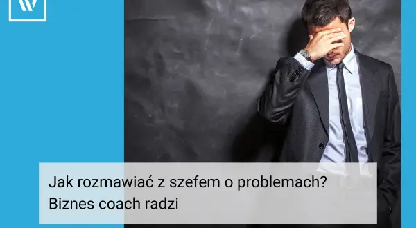 Zestresowany mężczyzna w garniturze, który zastanawia się, jak rozmawiać z szefem o problemach. Biznes coach radzi.