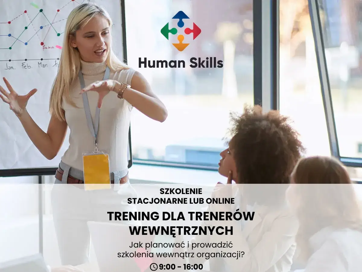 Trenerka prowadzi szkolenie dla trener&oacute;w wewnętrznych. Uczy, jak planować i prowadzić szkolenia w organizacji.