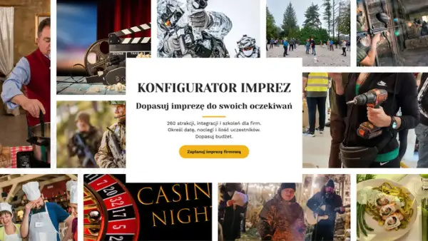 Ognisko integracyjne: od kina po paintball, od gotowania po kasyno. Konfigurator imprez dopasuje atrakcje do Twoich oczekiwań.